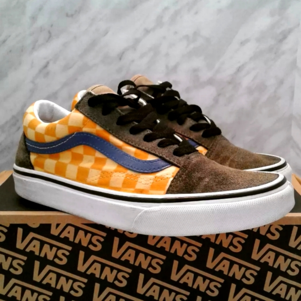 Vans Old Skool OTW Rally womens sz 7 Checkerboard Purple Yellow Skate Shoes